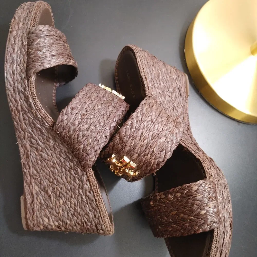 Tory Burch Dark Brown Woven Sandals